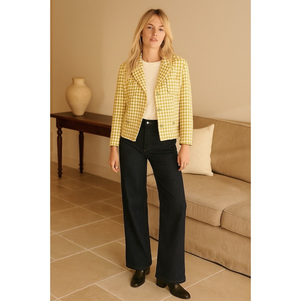 Vintage Y2K Houndstooth Blazer Jacket Womens Large Preppy Academia Ivy League